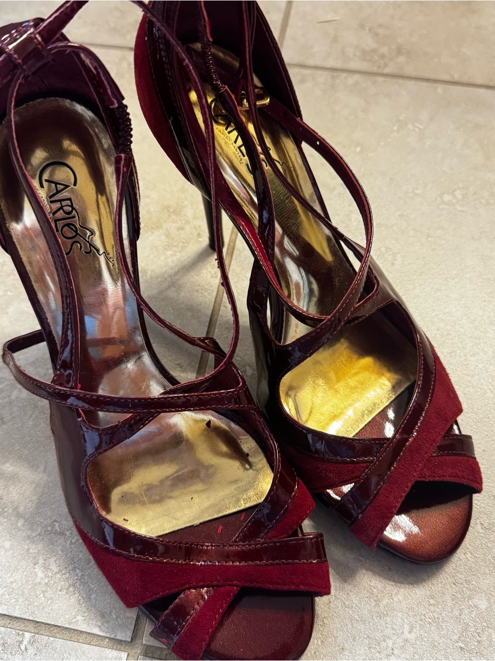 Carlos Santana Wine Red Strappy High Heels
